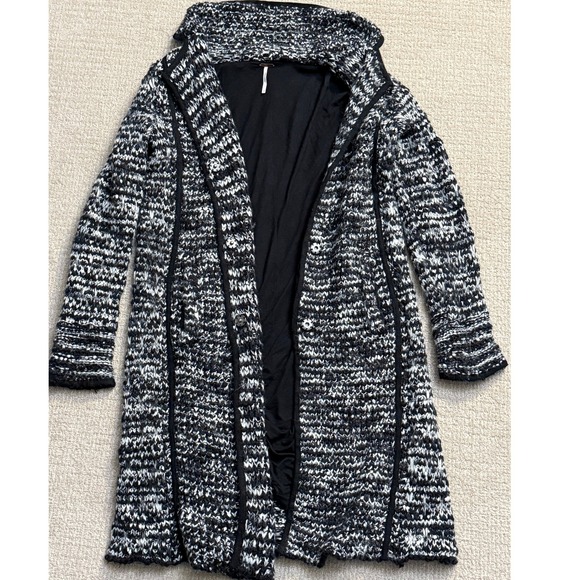 Free People Duster Cardigan Sweater Knit Open Front Black White Small - Picture 1 of 8